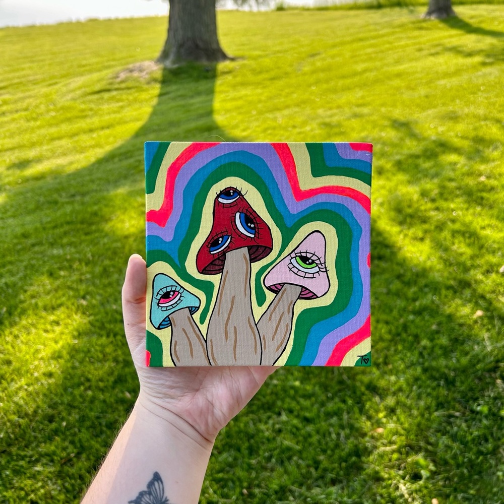 ✨ Original 6x6 Canvas Painting – Psychedelic Mushroom Art ✨